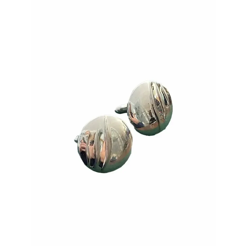 Vintage Swank Signed Silvertone Round Cufflinks Silver Stamped